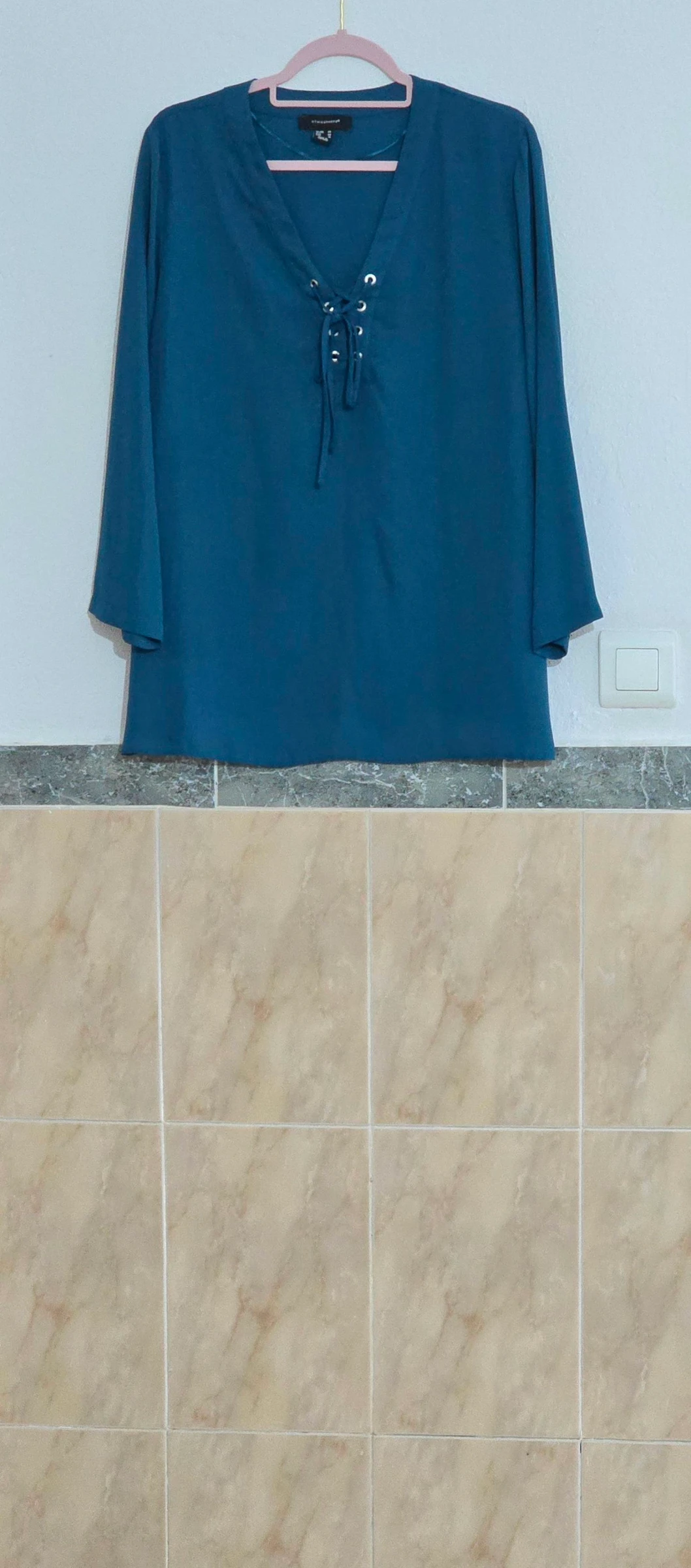 Blusa fluida azul verdoso de media manga